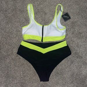COLOR BLOCK NEON BIKINI w\ CROSS FRONT CHEEKY BOTTOMS 👙